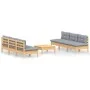 Garden furniture set 7 pieces and gray pine wood cushions by , Garden sets - Ref: Foro24-3096093, Price: 563,56 €, Discount: %