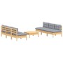 Garden furniture set 7 pieces and gray pine wood cushions by , Garden sets - Ref: Foro24-3096093, Price: 538,26 €, Discount: %