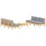 Garden furniture set 7 pieces and gray pine wood cushions by , Garden sets - Ref: Foro24-3096093, Price: 563,56 €, Discount: %