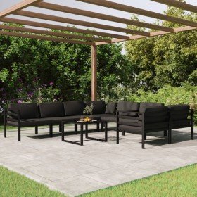 Set muebles de jardín 9 pzas y cojines aluminio gris antracita
