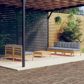 6-piece garden furniture set with gray pine wood cushions by , Garden sets - Ref: Foro24-3096087, Price: 458,93 €, Discount: %