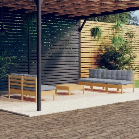6-piece garden furniture set with gray pine wood cushions by , Garden sets - Ref: Foro24-3096087, Price: 444,66 €, Discount: %