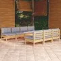 Garden furniture set 8 pieces and gray pine wood cushions by , Garden sets - Ref: Foro24-3096135, Price: 645,51 €, Discount: %