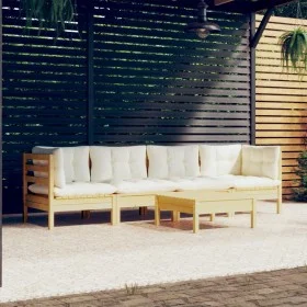 Gartenmöbel 5-teilig und Kissen aus massivem cremefarbenem Kiefernholz von , Gartensets - Ref: Foro24-3096154, Preis: 361,21 ...
