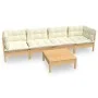 Gartenmöbel 5-teilig und Kissen aus massivem cremefarbenem Kiefernholz von , Gartensets - Ref: Foro24-3096154, Preis: 383,10 ...