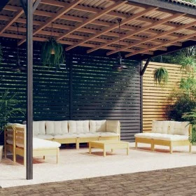Garden furniture 9 pieces and cushions solid cream pine wood by , Garden sets - Ref: Foro24-3096238, Price: 665,58 €, Discoun...