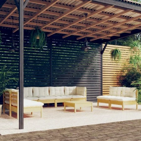 Muebles de jardín 9 pzas y cojines madera maciza de pino crema de , Conjuntos de jardín - Ref: Foro24-3096238, Precio: 705,93...
