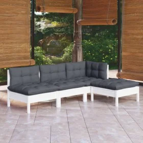 Muebles de jardín 4 pzas con cojines blanco madera de pino de , Conjuntos de jardín - Ref: Foro24-3096299, Precio: 330,15 €, ...
