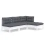 Muebles de jardín 4 pzas con cojines blanco madera de pino de , Conjuntos de jardín - Ref: Foro24-3096299, Precio: 330,12 €, ...