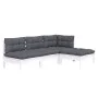 Muebles de jardín 4 pzas con cojines blanco madera de pino de , Conjuntos de jardín - Ref: Foro24-3096299, Precio: 330,12 €, ...