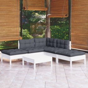 Muebles de jardín 6 pzas con cojines blanco madera de pino de , Conjuntos de jardín - Ref: Foro24-3096317, Precio: 471,10 €, ...
