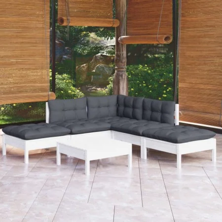 Muebles de jardín 6 pzas con cojines blanco madera de pino de , Conjuntos de jardín - Ref: Foro24-3096317, Precio: 464,92 €, ...