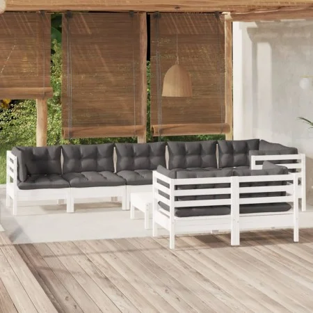 Gartenmöbel 9-teilig mit weißen Kissen aus massivem Kiefernholz von , Gartensets - Ref: Foro24-3096509, Preis: 768,35 €, Raba...