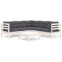 Muebles de jardín 6 pzas con cojines blanco madera maciza pino