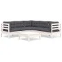 Muebles de jardín 6 pzas con cojines blanco madera maciza pino de , Conjuntos de jardín - Ref: Foro24-3096678, Precio: 519,01...