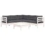 Muebles de jardín 6 pzas con cojines blanco madera maciza pino de , Conjuntos de jardín - Ref: Foro24-3096678, Precio: 519,01...