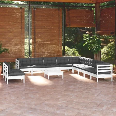 Gartenmöbel 12-teilig mit weißen Kissen aus massivem Kiefernholz von , Gartensets - Ref: Foro24-3096858, Preis: 994,55 €, Rab...