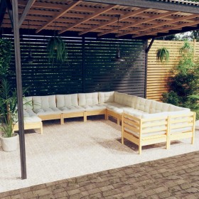 Gartenmöbel 11-teilig und Kissen aus cremefarbenem Kiefernholz von , Gartensets - Ref: Foro24-3097055, Preis: 885,73 €, Rabat...