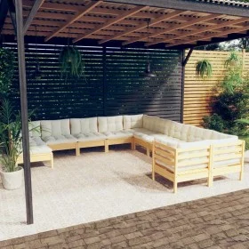 Muebles de jardín 11 piezas y cojines madera de pino crema de , Conjuntos de jardín - Ref: Foro24-3097055, Precio: 807,31 €, ...