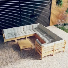Gartenmöbel 9-teilig und Kissen aus cremefarbenem Kiefernholz von , Gartensets - Ref: Foro24-3096977, Preis: 683,65 €, Rabatt: %