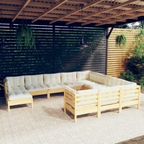 Garden furniture 11 pieces and cream pine wood cushions by , Garden sets - Ref: Foro24-3097043, Price: 807,31 €, Discount: %