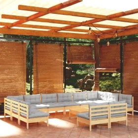 Garden furniture 13 pieces and cushions solid gray pine wood by , Garden sets - Ref: Foro24-3097228, Price: 974,63 €, Discoun...
