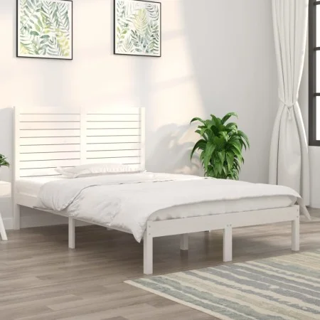 Estructura de cama doble pequeña madera maciza blanca 120x190cm de , Camas y somieres - Ref: Foro24-3104579, Precio: 143,75 €...