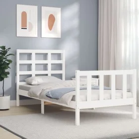White solid wood bed frame with headboard 90x190 cm by , Beds and slatted bases - Ref: Foro24-3192067, Price: 99,00 €, Discou...
