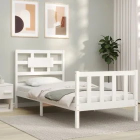 White solid wood bed frame with headboard by , Beds and slatted bases - Ref: Foro24-3192522, Price: 102,34 €, Discount: %
