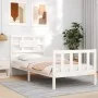 White solid wood bed frame with headboard by , Beds and slatted bases - Ref: Foro24-3192522, Price: 102,34 €, Discount: %