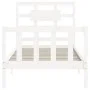 White solid wood bed frame with headboard by , Beds and slatted bases - Ref: Foro24-3192522, Price: 102,34 €, Discount: %