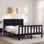Double bed frame with black solid wood headboard by , Beds and slatted bases - Ref: Foro24-3193185, Price: 198,67 €, Discount: %