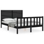 Estructura cama de matrimonio con cabecero madera maciza negro de , Camas y somieres - Ref: Foro24-3193185, Precio: 201,16 €,...