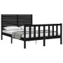 Double bed frame with black solid wood headboard by , Beds and slatted bases - Ref: Foro24-3193185, Price: 198,67 €, Discount: %