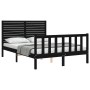 Estructura cama de matrimonio con cabecero madera maciza negro de , Camas y somieres - Ref: Foro24-3193185, Precio: 201,16 €,...