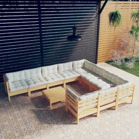 Garden furniture 11 pieces and cream pine wood cushions by , Garden sets - Ref: Foro24-3097001, Price: 807,31 €, Discount: %
