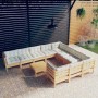 Garden furniture 11 pieces and cream pine wood cushions by , Garden sets - Ref: Foro24-3097001, Price: 885,73 €, Discount: %