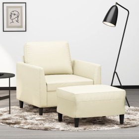Sillón con taburete cuero sintético color crema 60 cm en Sofás | Comprar online en Foro24