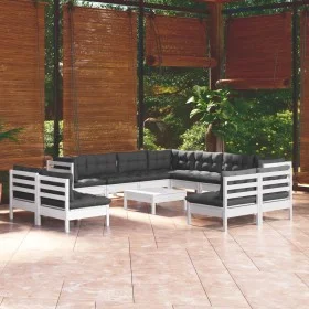 Gartenmöbel 12-teilig mit weißen Kissen aus massivem Kiefernholz von , Gartensets - Ref: Foro24-3096870, Preis: 994,64 €, Rab...