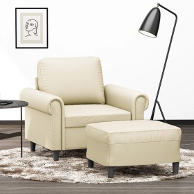 Sillón con taburete cuero sintético color crema 60 cm en Sofás | Comprar online en Foro24