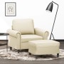Sillón con taburete cuero sintético color crema 60 cm en Sofás | Comprar online en Foro24