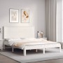 Double bed frame with white solid wood headboard by , Beds and slatted bases - Ref: Foro24-3193667, Price: 173,66 €, Discount: %