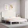 Double bed frame with white solid wood headboard by , Beds and slatted bases - Ref: Foro24-3193667, Price: 171,44 €, Discount: %