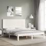 Double bed frame with white solid wood headboard by , Beds and slatted bases - Ref: Foro24-3193667, Price: 173,66 €, Discount: %