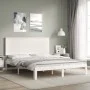 Double bed frame with white solid wood headboard by , Beds and slatted bases - Ref: Foro24-3193667, Price: 171,44 €, Discount: %