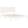 Double bed frame with white solid wood headboard by , Beds and slatted bases - Ref: Foro24-3193667, Price: 171,44 €, Discount: %