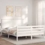 Double bed frame with white solid wood headboard by , Beds and slatted bases - Ref: Foro24-3195227, Price: 157,55 €, Discount: %