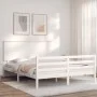 Double bed frame with white solid wood headboard by , Beds and slatted bases - Ref: Foro24-3195227, Price: 157,55 €, Discount: %