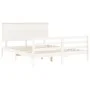 Double bed frame with white solid wood headboard by , Beds and slatted bases - Ref: Foro24-3195227, Price: 157,55 €, Discount: %