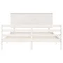 Double bed frame with white solid wood headboard by , Beds and slatted bases - Ref: Foro24-3195227, Price: 157,55 €, Discount: %